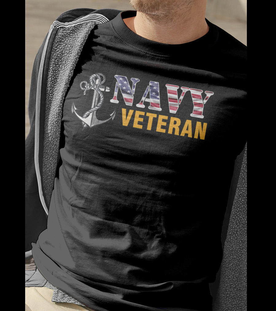 Navy Veteran American Flag Anchor T-Shirt