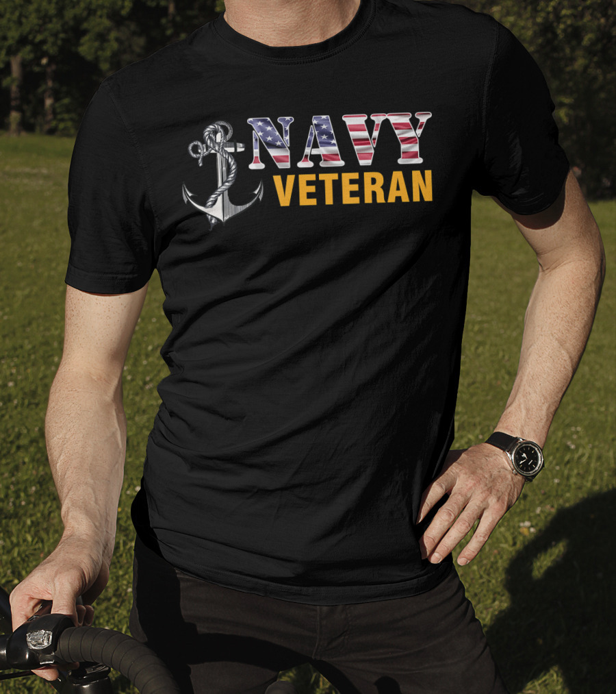 Navy Veteran American Flag Anchor T-Shirt