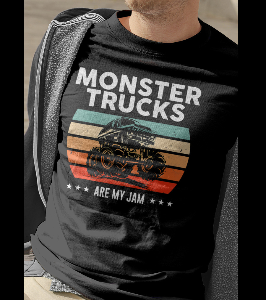 Monster Trucks Are My Jam Retro Sunset Vintage Cool Engines T-Shirt