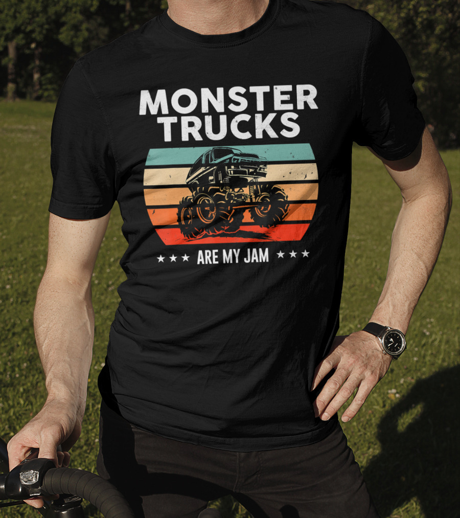 Monster Trucks Are My Jam Retro Sunset Vintage Cool Engines T-Shirt