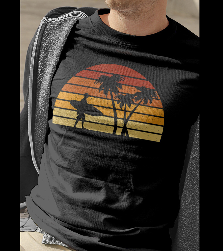Vintage Sunset Surfing Palm T-Shirt