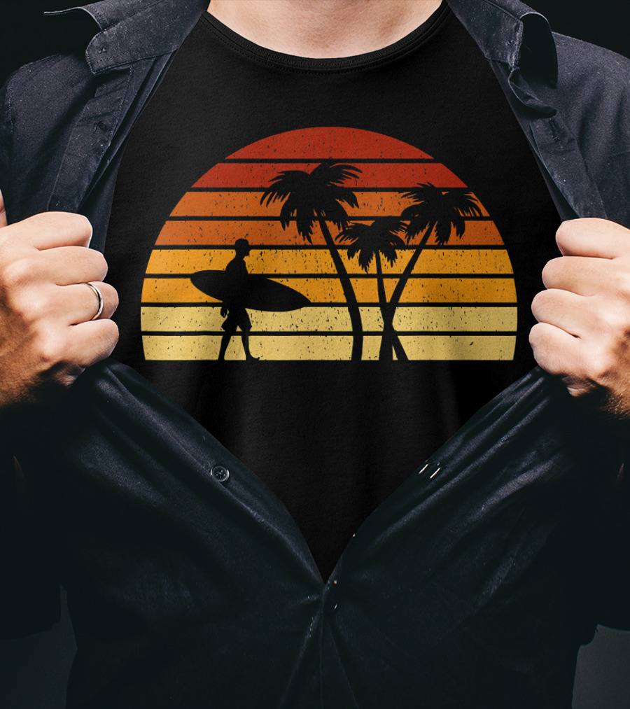 Vintage Sunset Surfing Palm T-Shirt