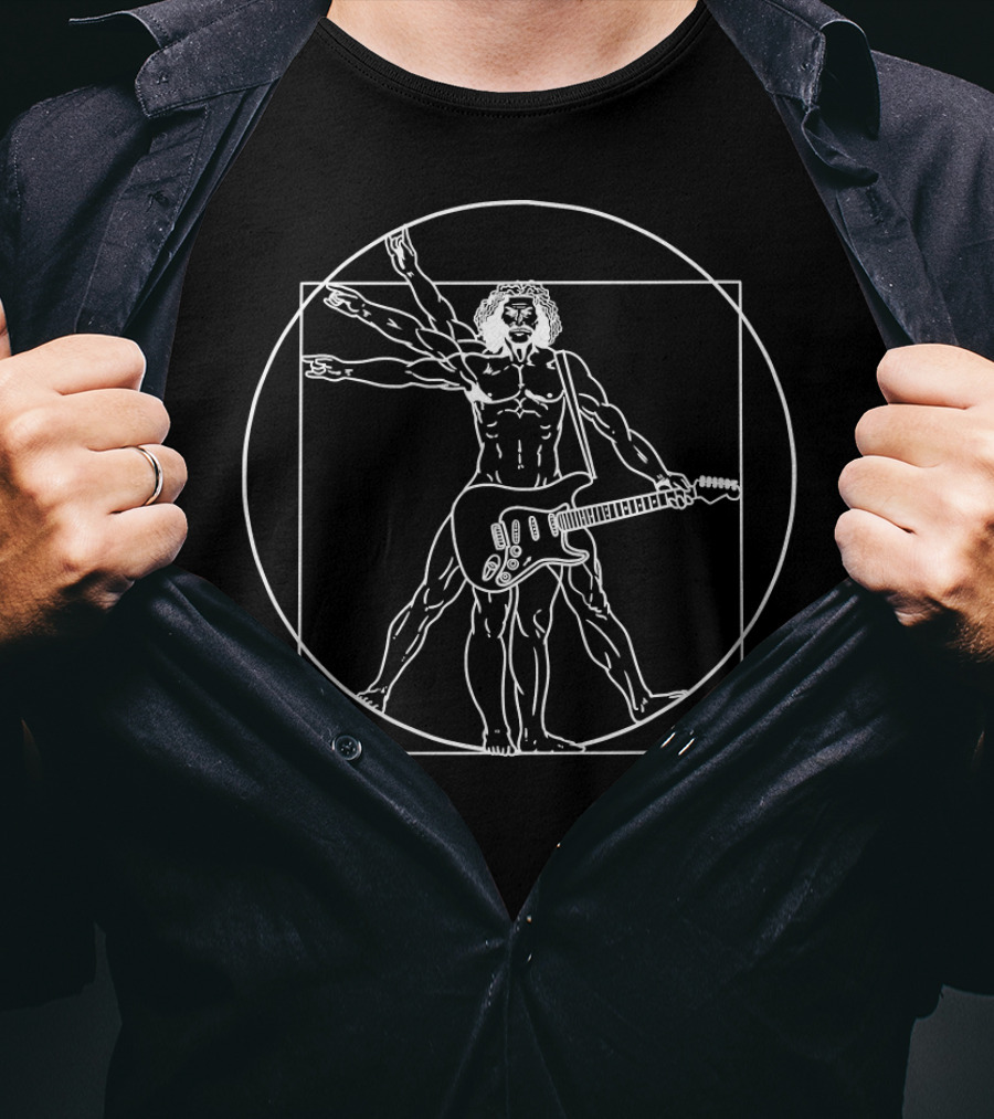 Vitruvian Man Leonardo Da Vinci Guitar Musician T-Shirt