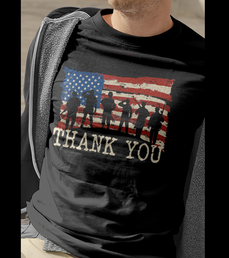 Thank You American Flag Thank You Veterans Proud Veteran T-Shirt
