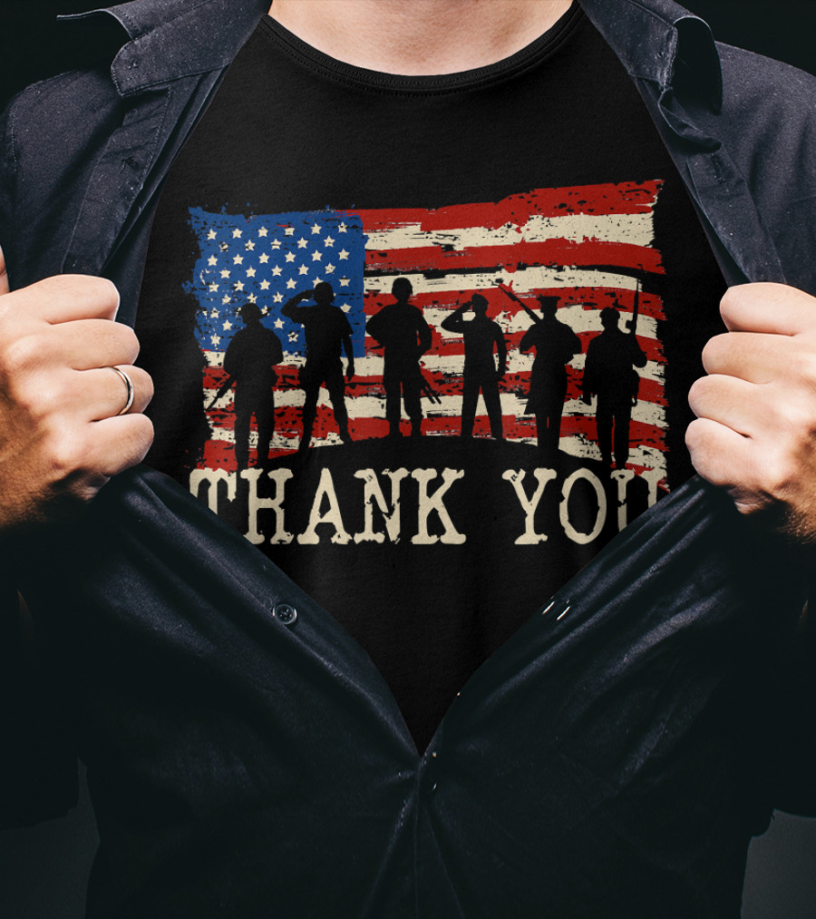 Thank You American Flag Thank You Veterans Proud Veteran T-Shirt