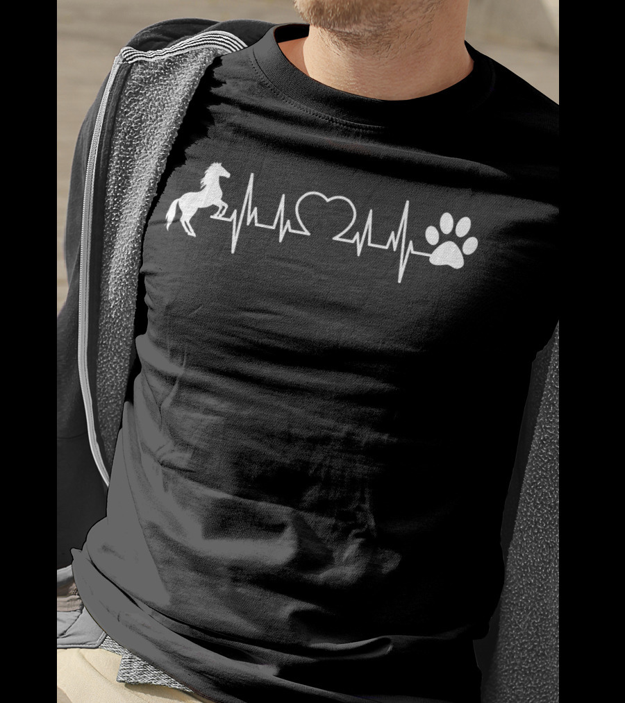 Horse Cat Dog Paw Heartbeat Love T-Shirt