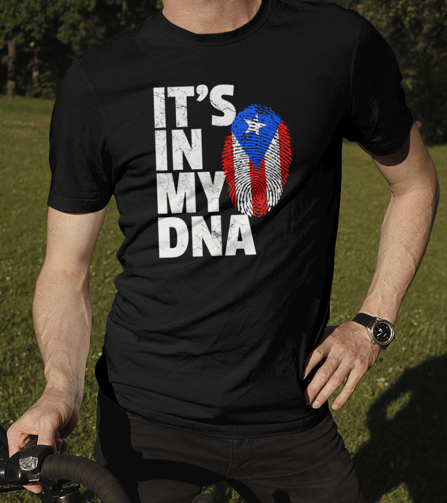 IT'S IN MY DNA Puerto Rico Flag Fingerprint Pride T-Shirt