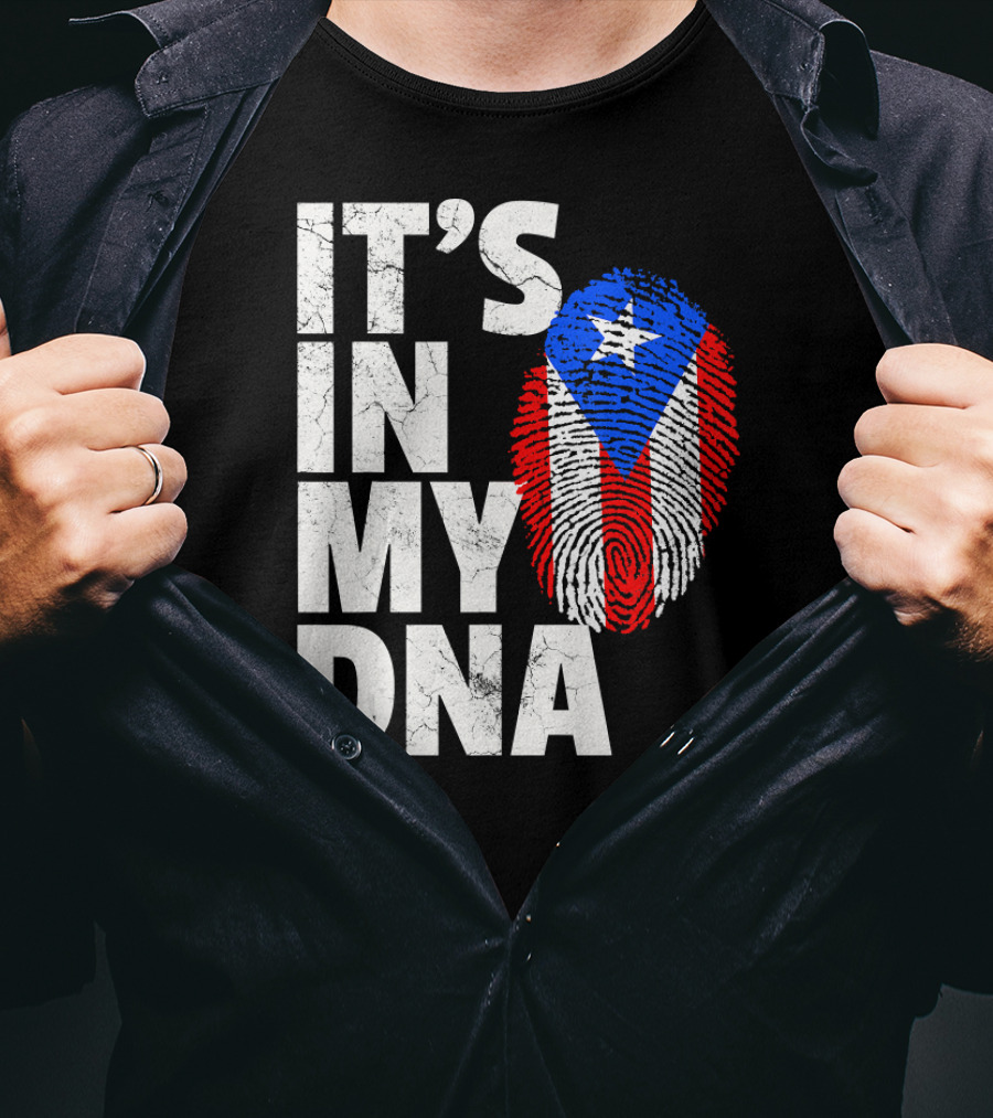 IT'S IN MY DNA Puerto Rico Flag Fingerprint Pride T-Shirt