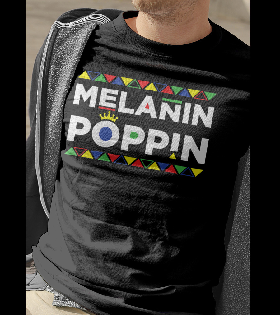 Melanin Poppin African American Pride Crown Triangles Colorful Symbolism T-Shirt