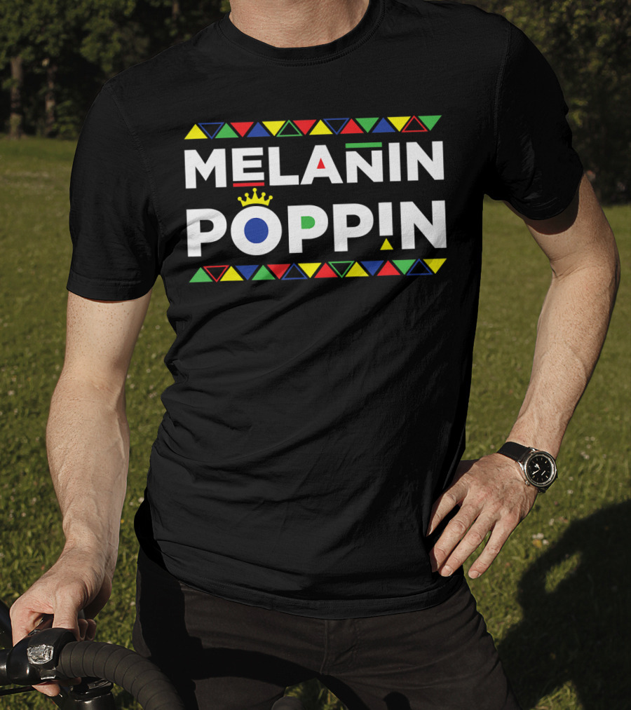 Melanin Poppin African American Pride Crown Triangles Colorful Symbolism T-Shirt