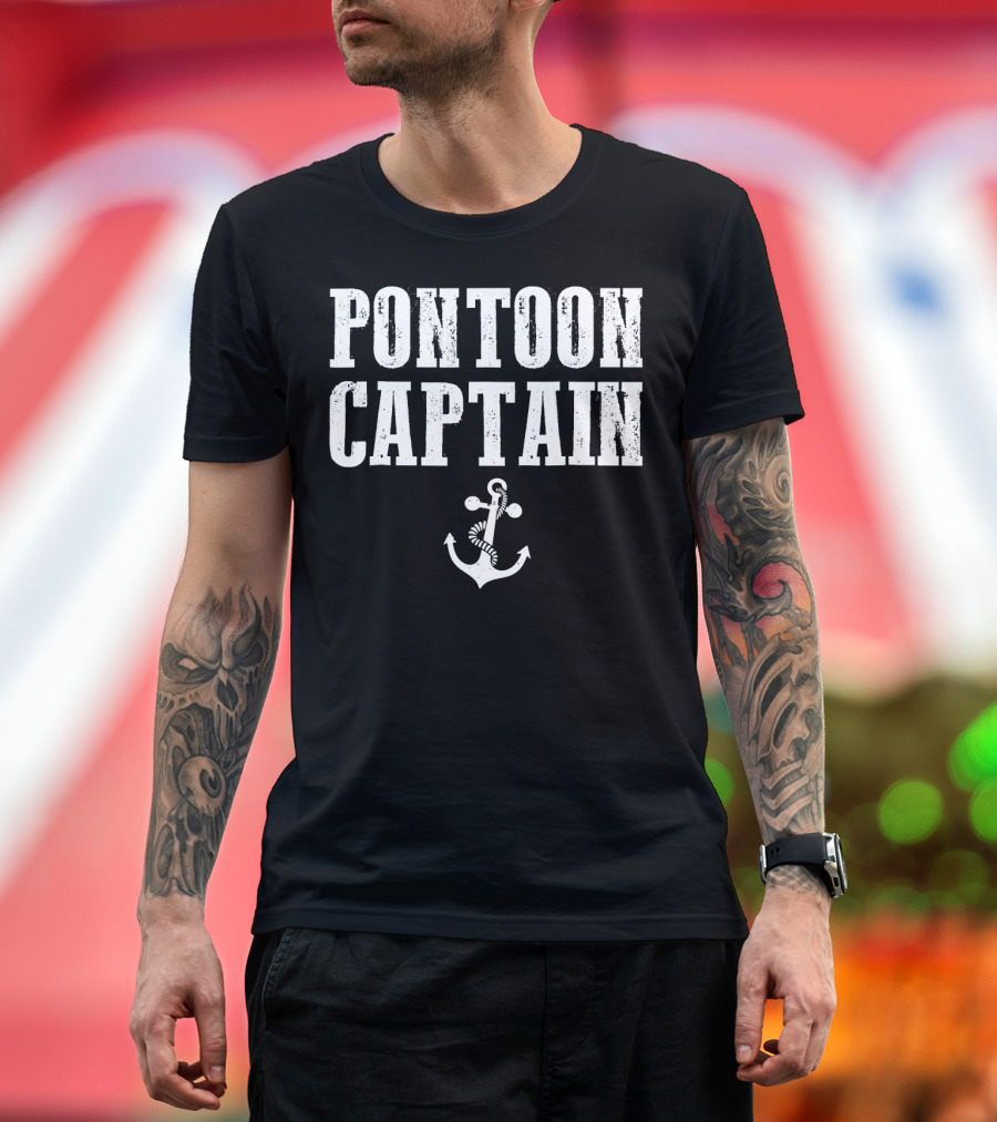 Pontoon Captain Anchor Logo Funny Boating T-Shirt