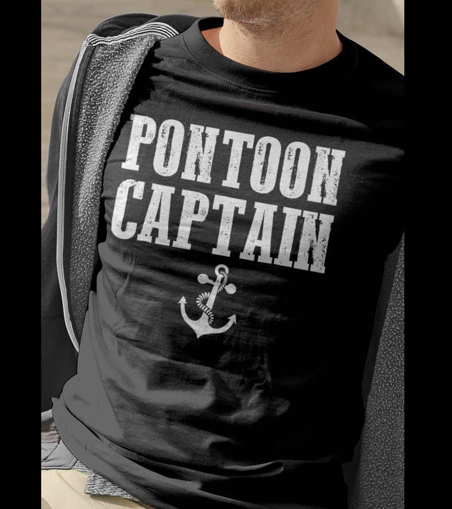 Pontoon Captain Anchor Logo Funny Boating T-Shirt