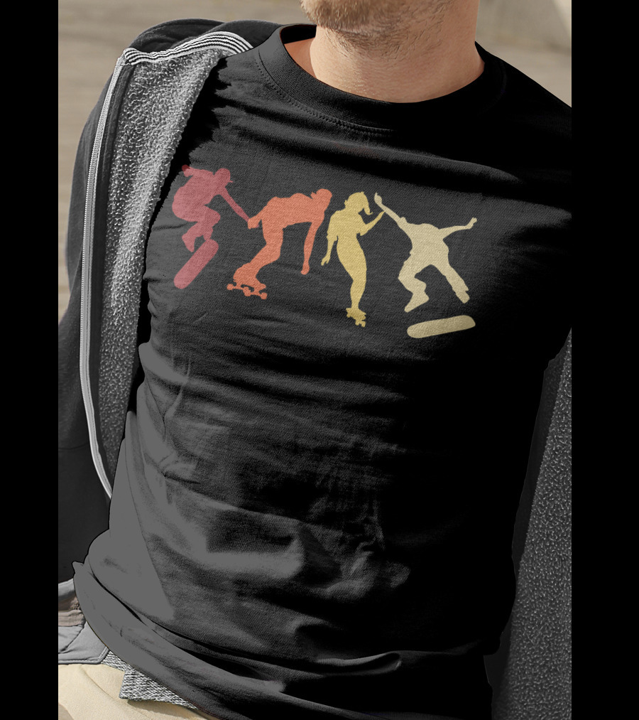 Retro Vintage Skateboard Skater Silhouettes Skate Boarding T-Shirt