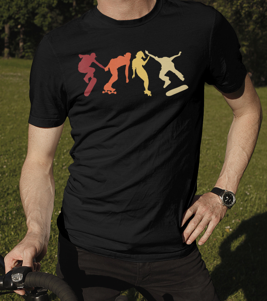 Retro Vintage Skateboard Skater Silhouettes Skate Boarding T-Shirt