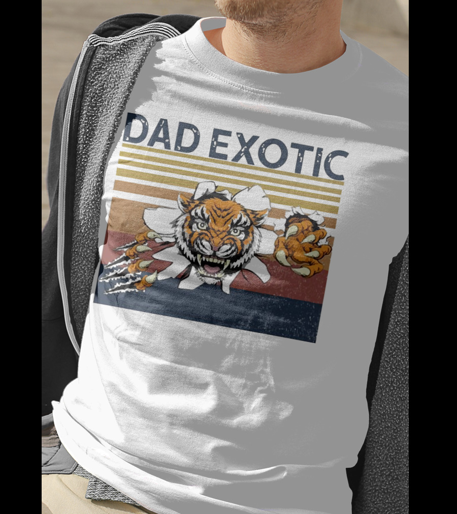 Dad Exotic Fierce Tiger With Retro Stripes T-Shirt