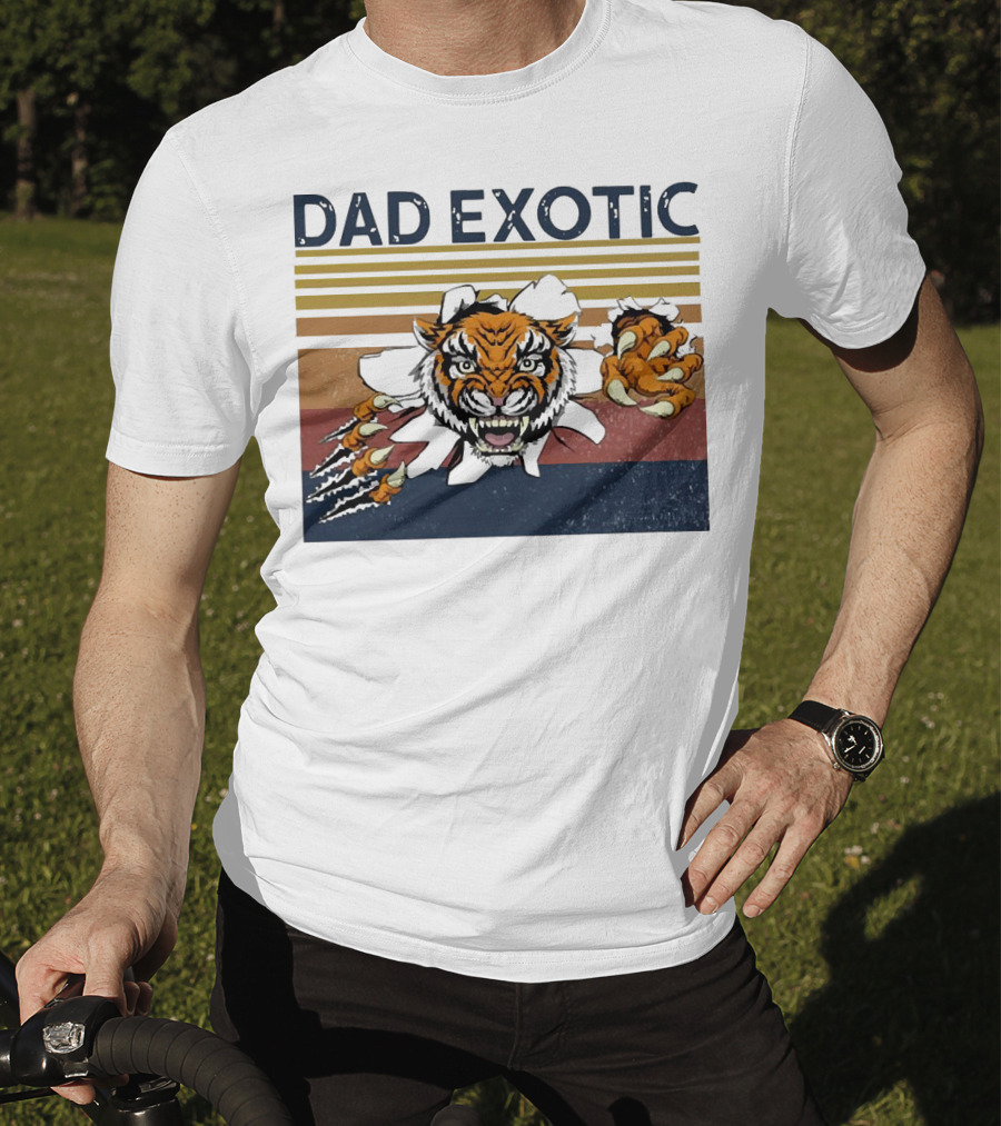 Dad Exotic Fierce Tiger With Retro Stripes T-Shirt