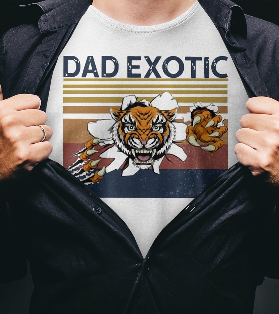 Dad Exotic Fierce Tiger With Retro Stripes T-Shirt