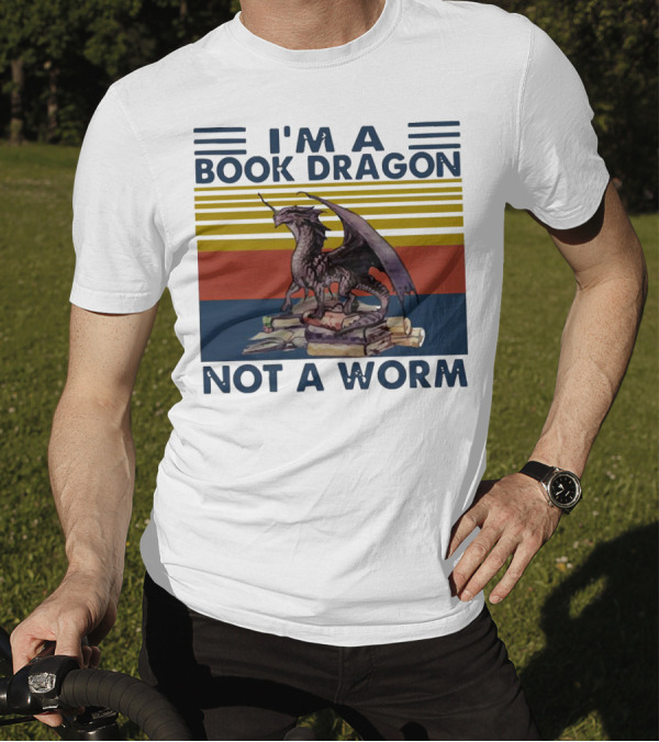 I'm A Book Dragon Not A Worm Fantasy Creature On Stack Of Books T-Shirt