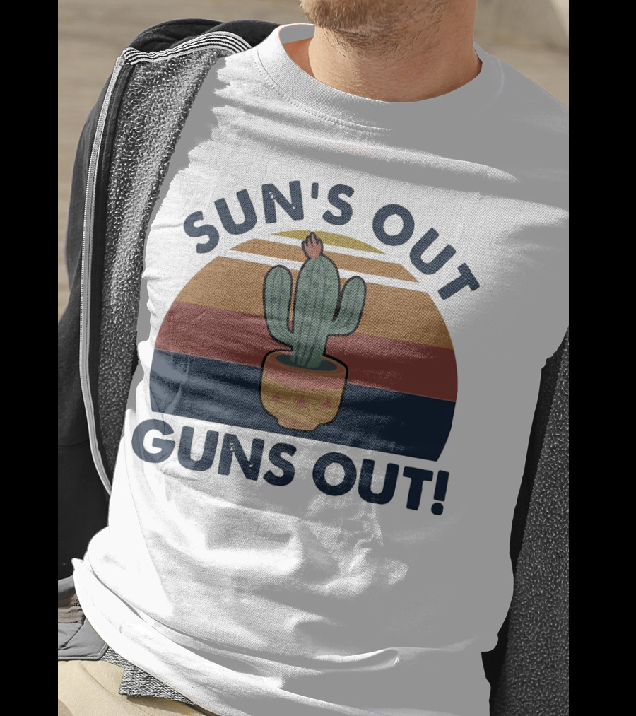 Sun’s Out Guns Out Cactus Retro Sunburst T-Shirt