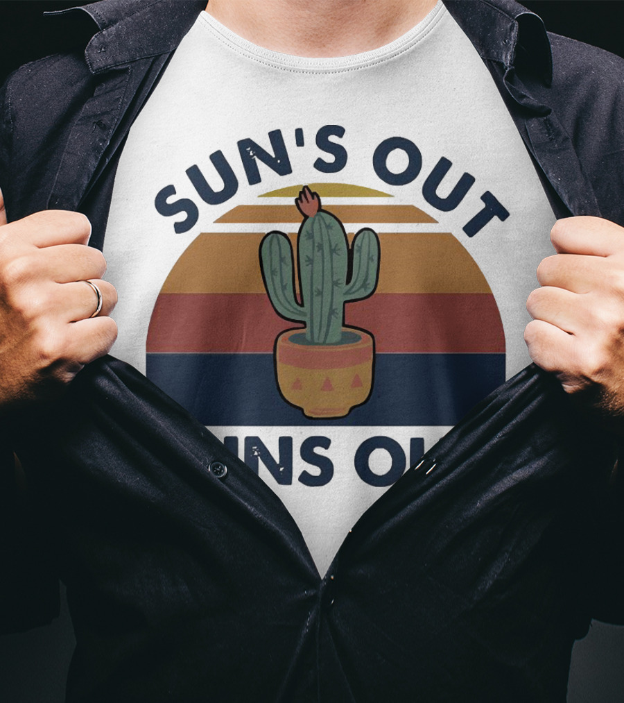 Sun’s Out Guns Out Cactus Retro Sunburst T-Shirt