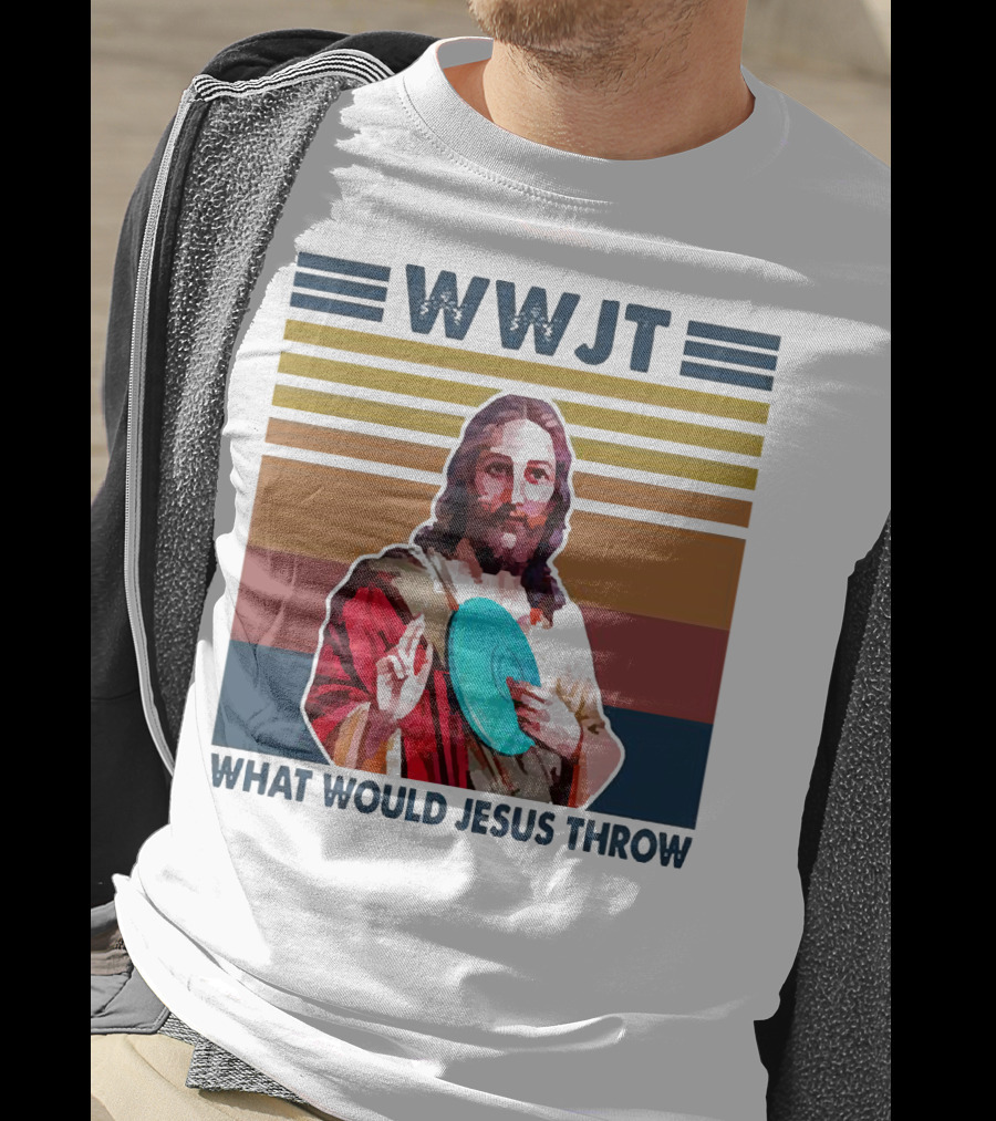 WWJT What Would Jesus Throw Disc Golf Frisbee Retro Stripes T-Shirt