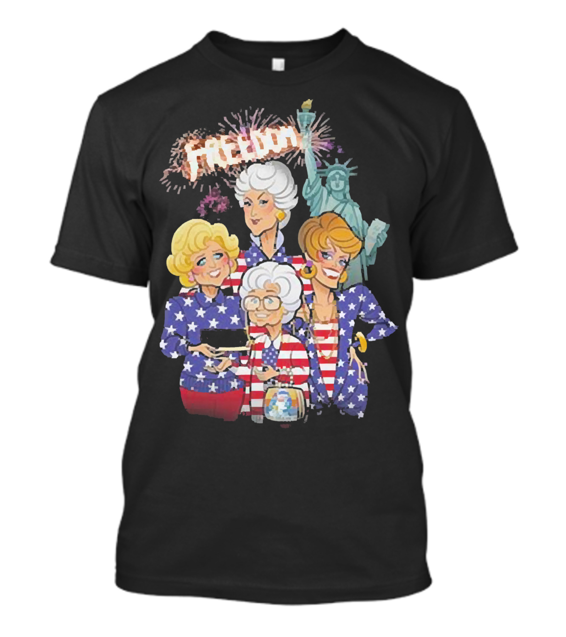 America Flag Golden Girls Freedom With Statue Of Liberty Fireworks T-Shirt