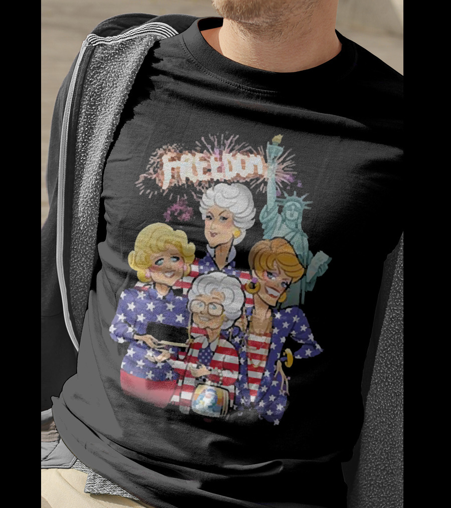 America Flag Golden Girls Freedom With Statue Of Liberty Fireworks T-Shirt