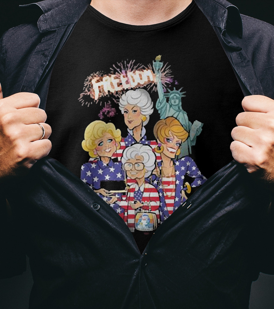 America Flag Golden Girls Freedom With Statue Of Liberty Fireworks T-Shirt