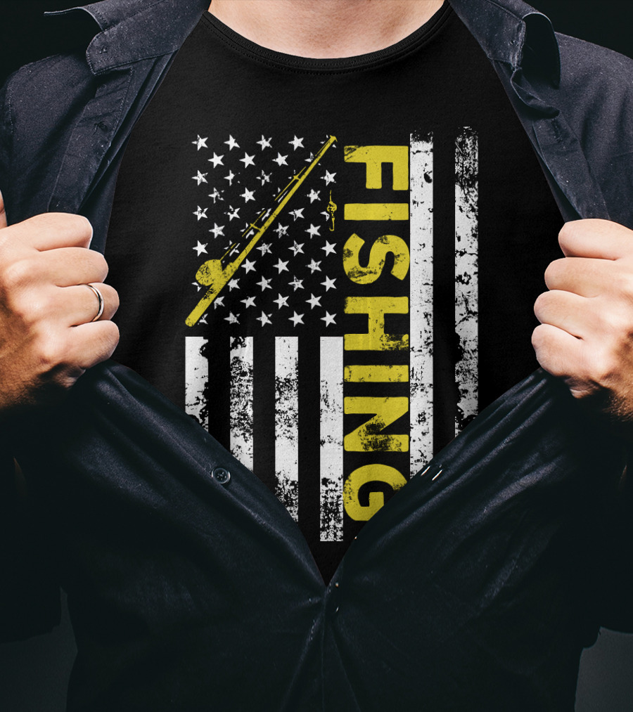 American Flag Fishing USA Patriotic T-Shirt