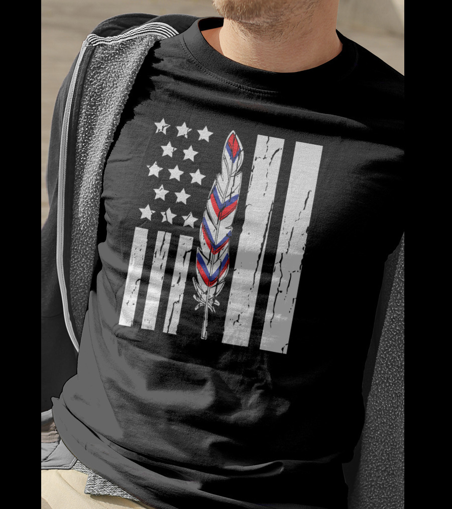 American Flag Stars Stripes Native Tribe Feather Pride T-Shirt