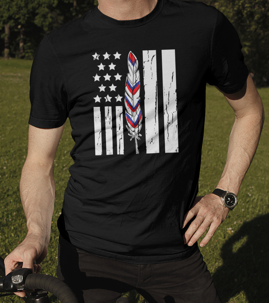 American Flag Stars Stripes Native Tribe Feather Pride T-Shirt