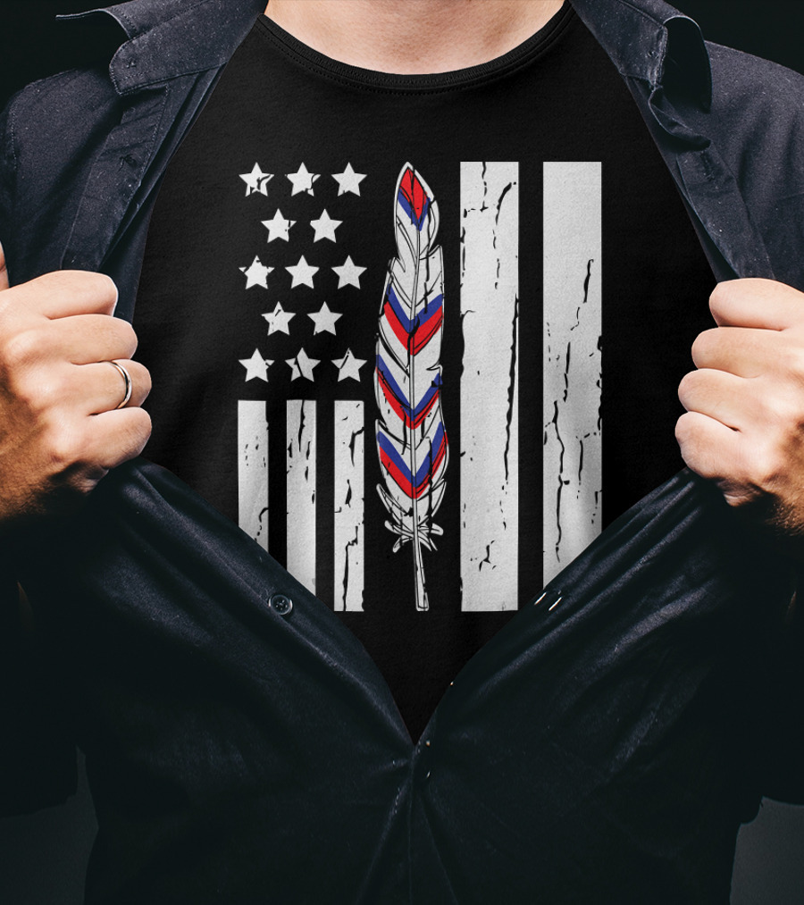 American Flag Stars Stripes Native Tribe Feather Pride T-Shirt