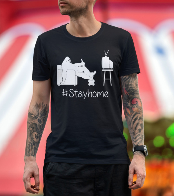 Premium T-Shirt: Bigfoot Relaxing Watching TV #Stayhome T-Shirt Bigfoot Relaxing Watching TV #Stayhome T-Shirt