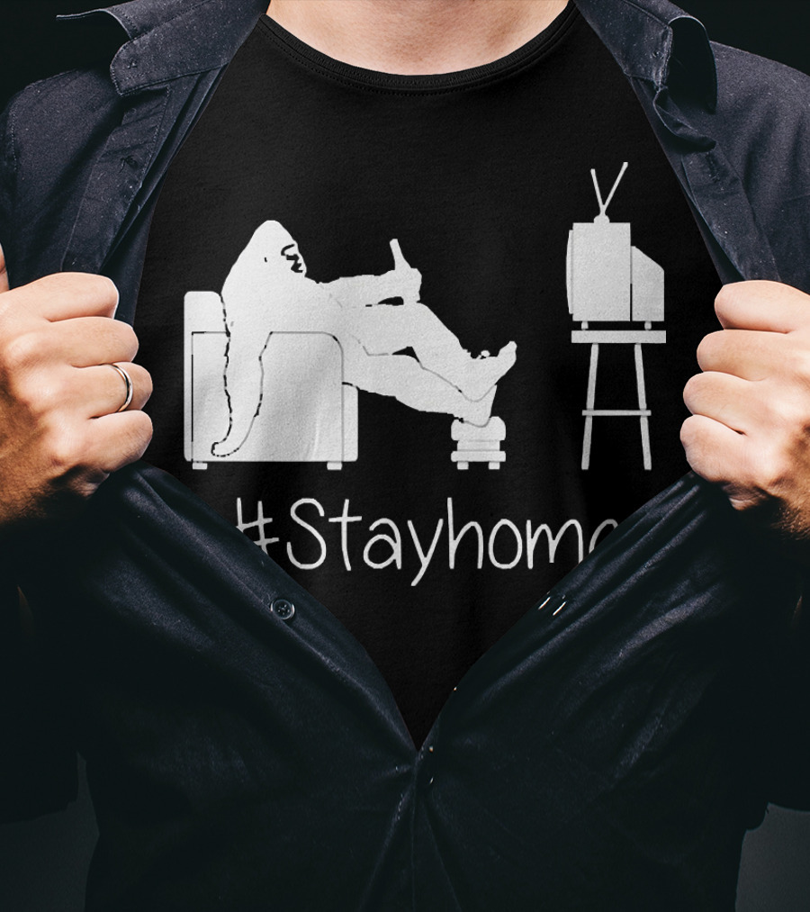 Bigfoot Relaxing Watching TV #Stayhome T-Shirt