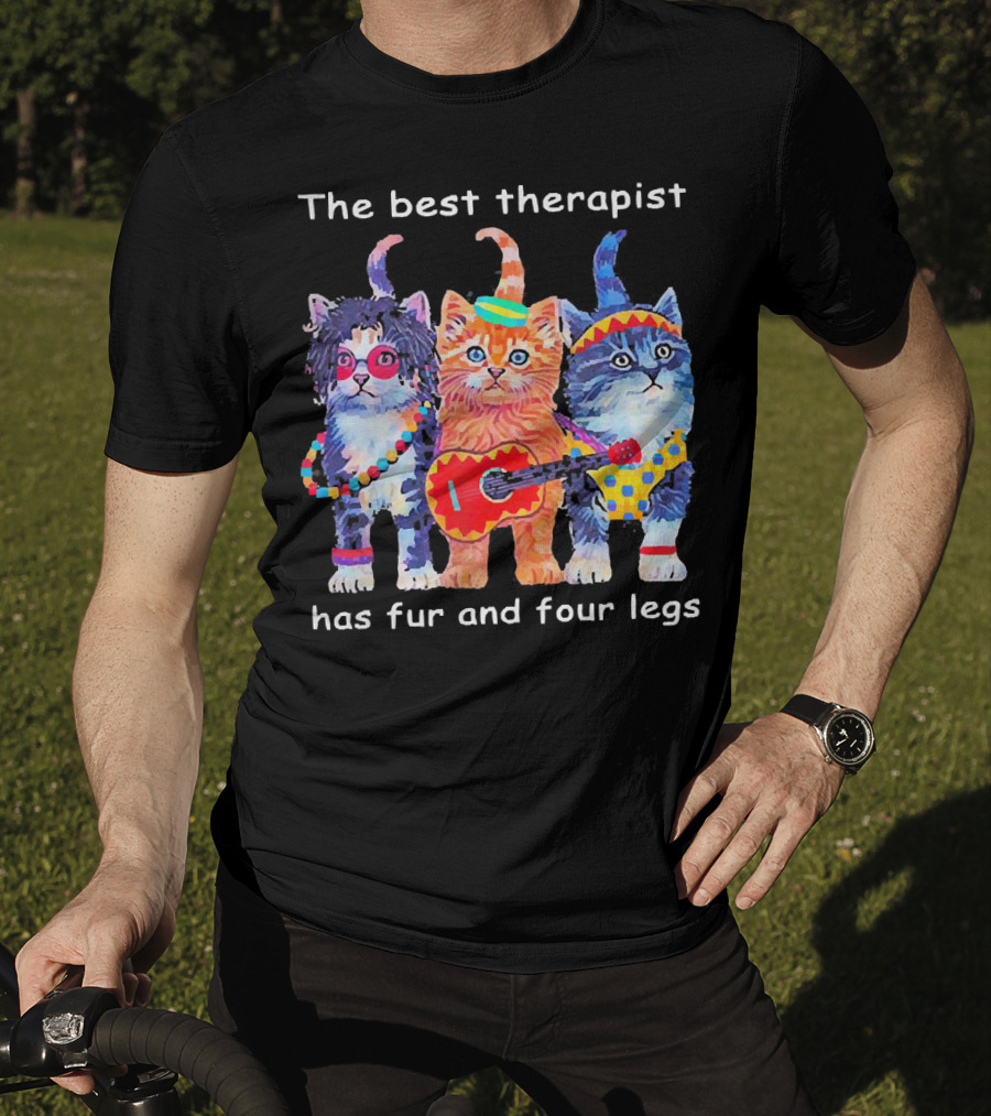 The Best Therapist Has Fur And Four Legs With Colorful Cats In Fun Outfits T-Shirt