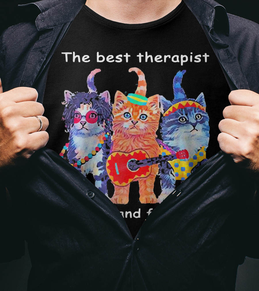 The Best Therapist Has Fur And Four Legs With Colorful Cats In Fun Outfits T-Shirt