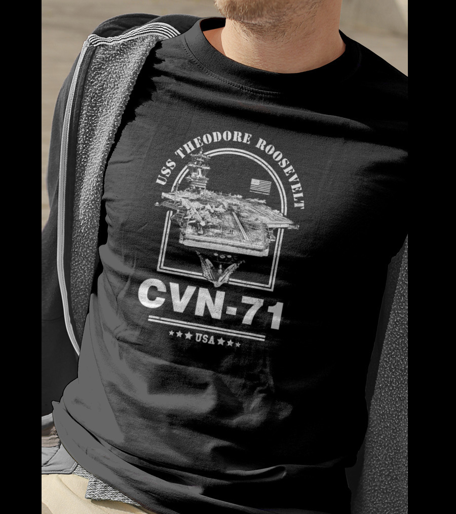USS Theodore Roosevelt CVN-71 USA American Flag Aircraft Carrier T-Shirt