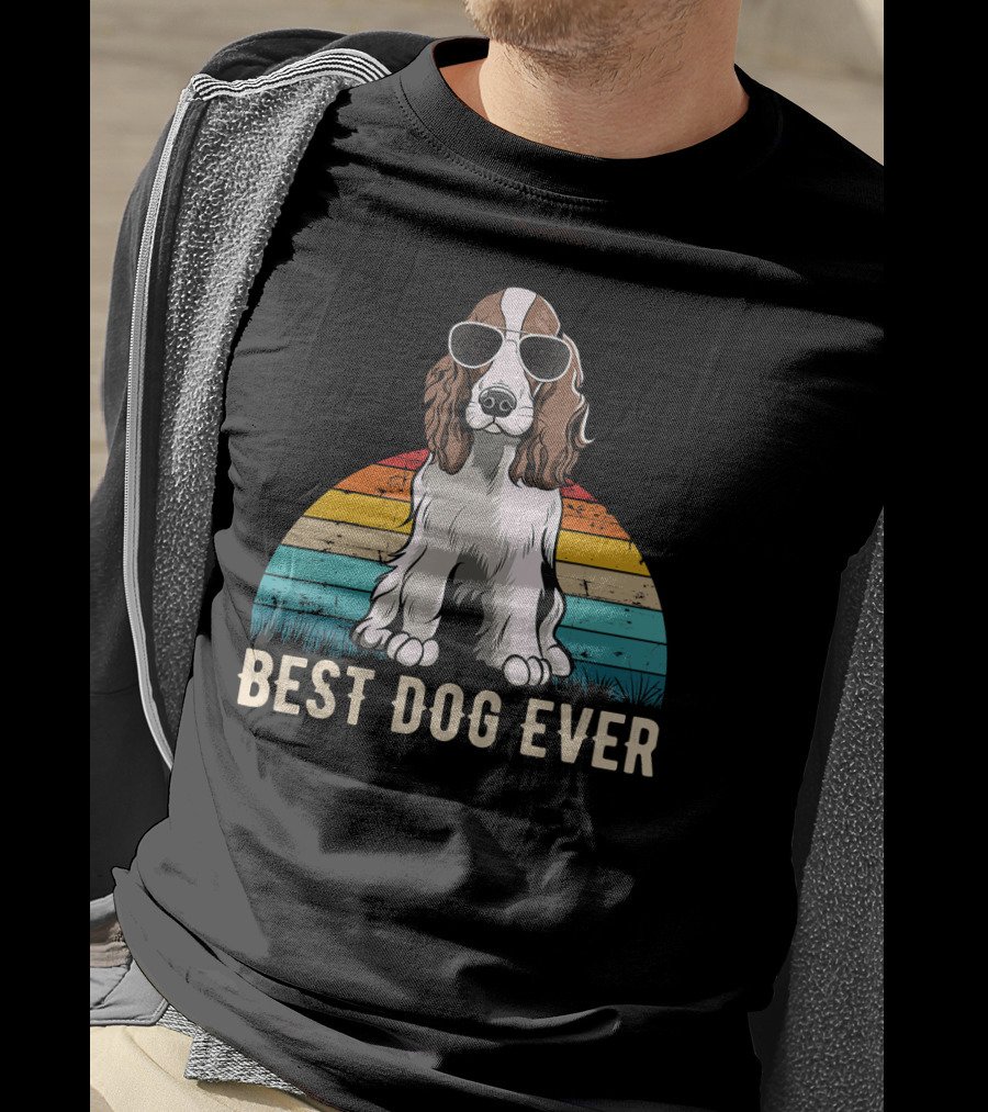 Best Dog Ever English Springer Spaniel Retro Vintage Sunglasses T-Shirt