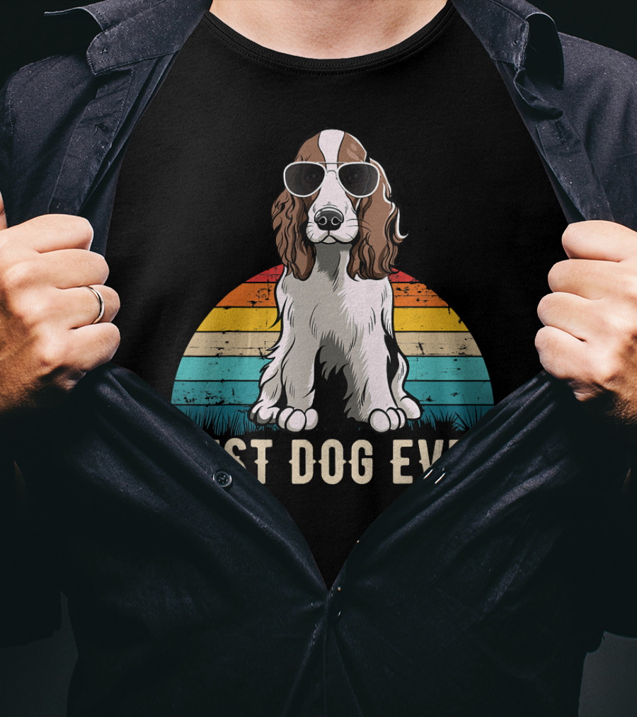 Best Dog Ever English Springer Spaniel Retro Vintage Sunglasses T-Shirt
