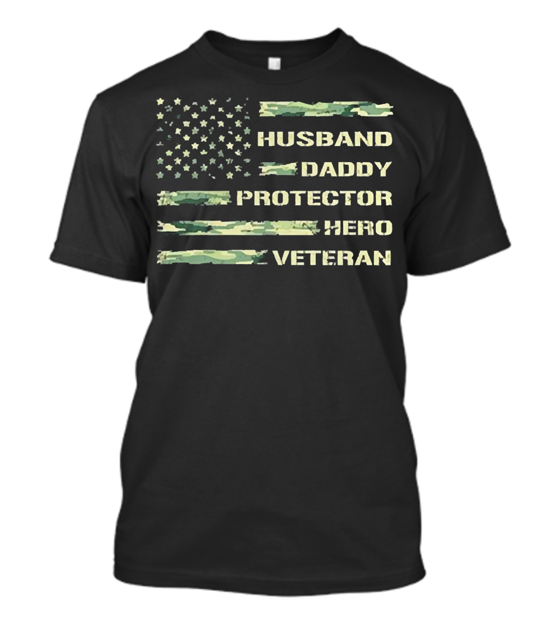 Husband Daddy Protector Hero Veteran American Flag T-Shirt