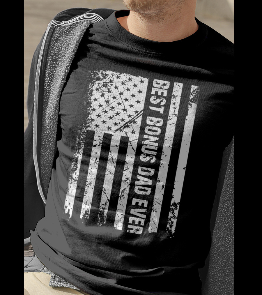 Best Bonus Dad Ever American Flag Mens Patriotic T-Shirt