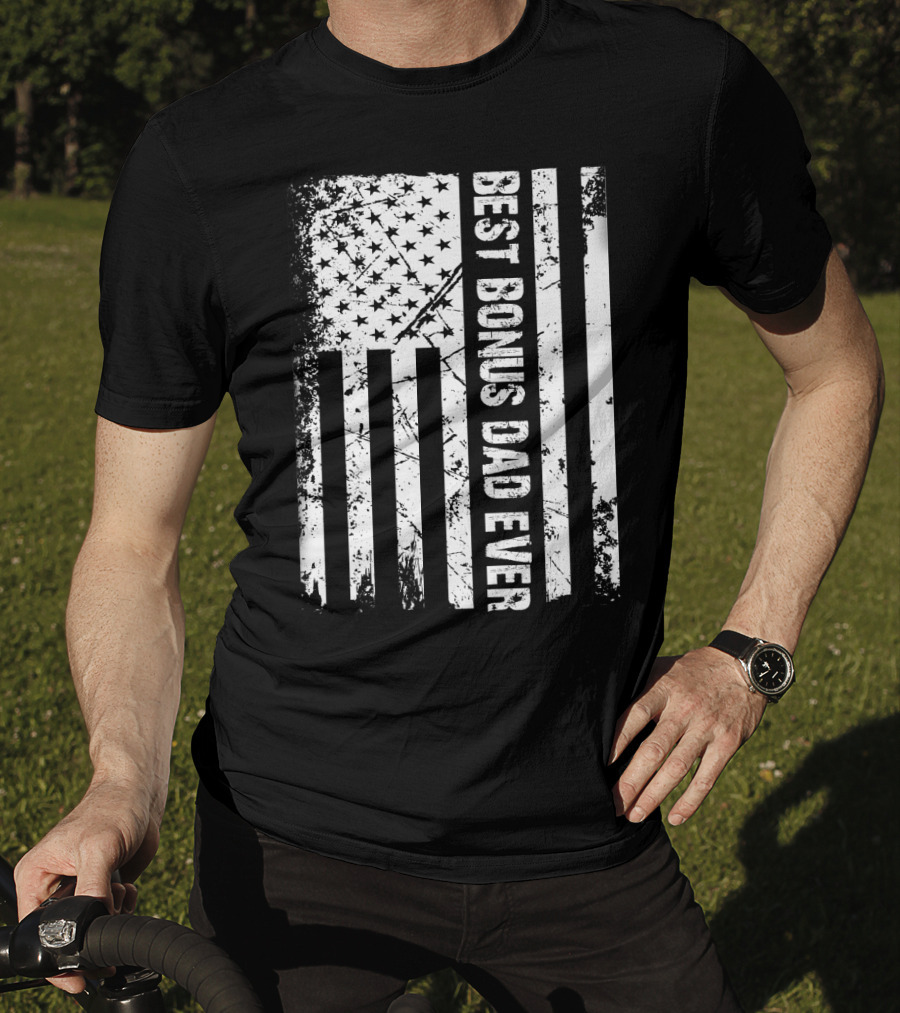 Best Bonus Dad Ever American Flag Mens Patriotic T-Shirt