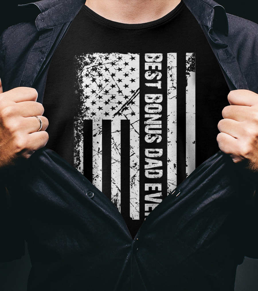 Best Bonus Dad Ever American Flag Mens Patriotic T-Shirt