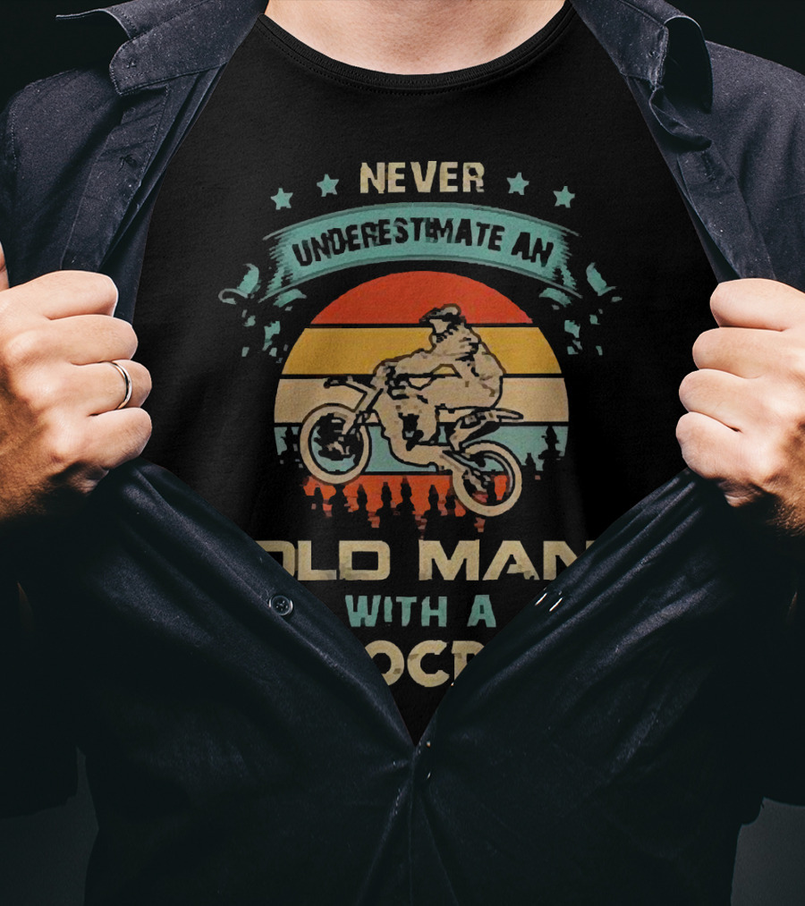 Never Underestimate An Old Man With A Motocross Vintage Sunset Motocross Rider T-Shirt