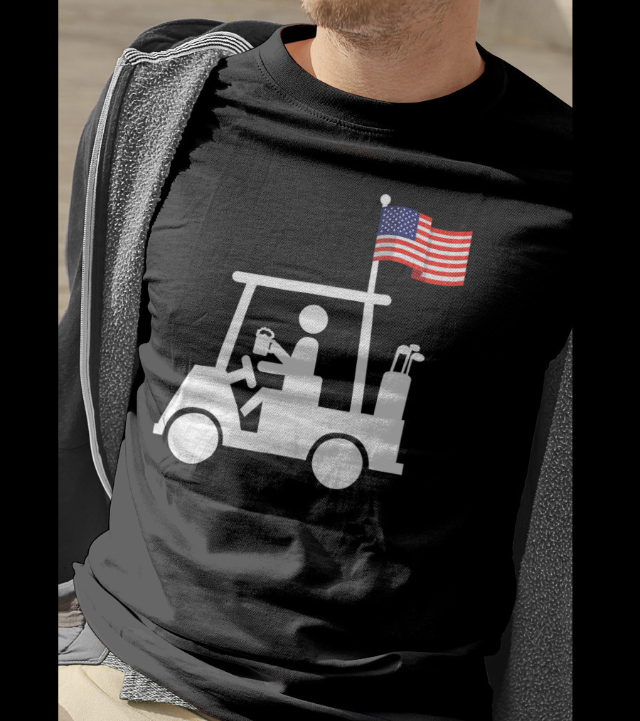 USA Strong Patriotic Golf Cart With American Flag Golf Wear T-Shirt