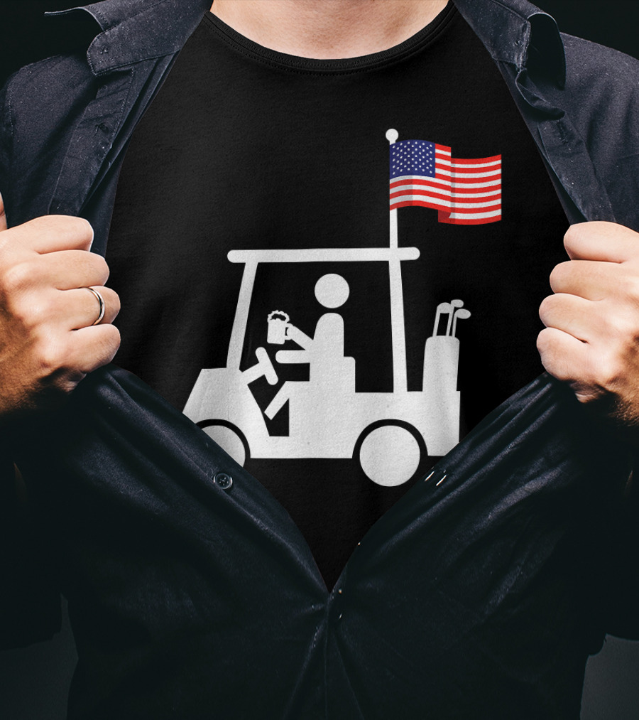 USA Strong Patriotic Golf Cart With American Flag Golf Wear T-Shirt