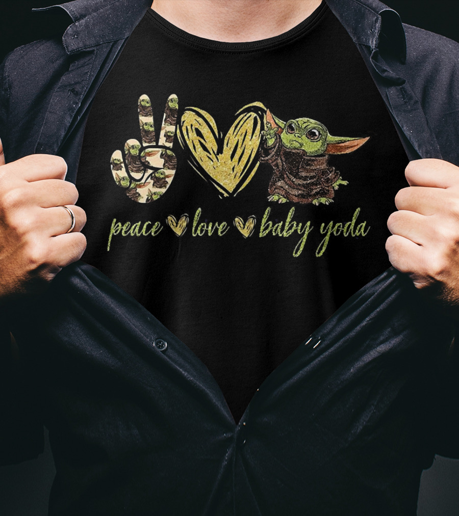 Peace Love Baby Yoda Shirt Star Wars Mandalorian Grogu T-Shirt