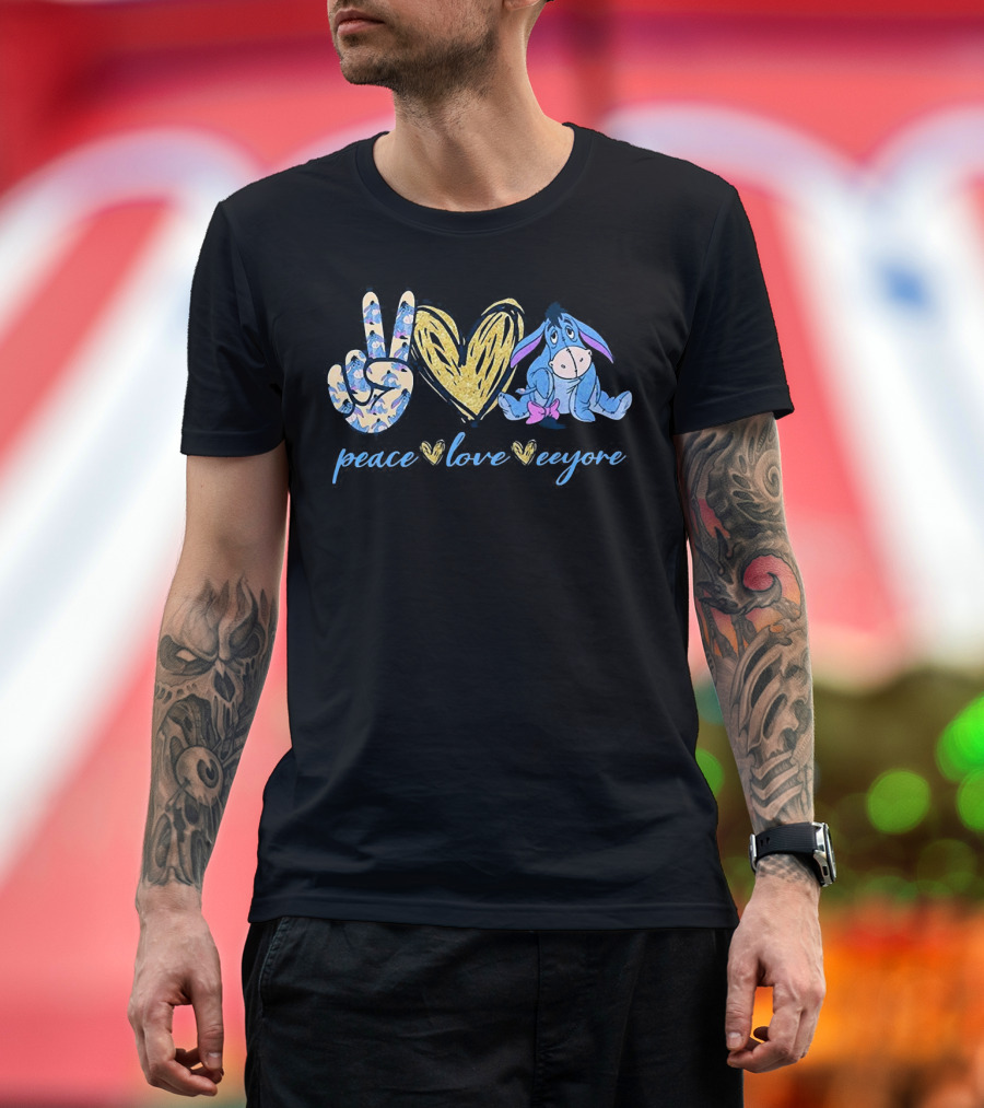 Peace Love Eeyore with Heart and Peace Sign T-Shirt