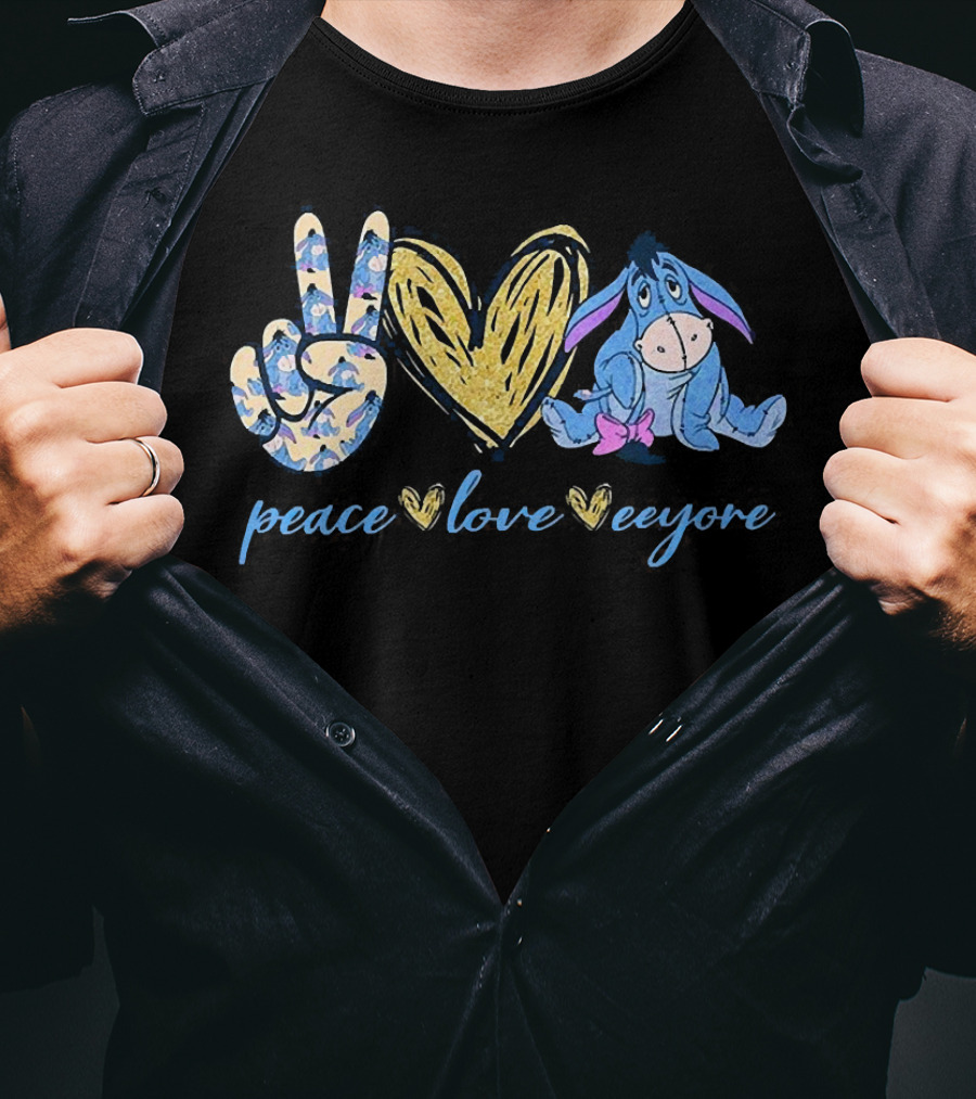 Peace Love Eeyore With Heart And Peace Sign T-Shirt