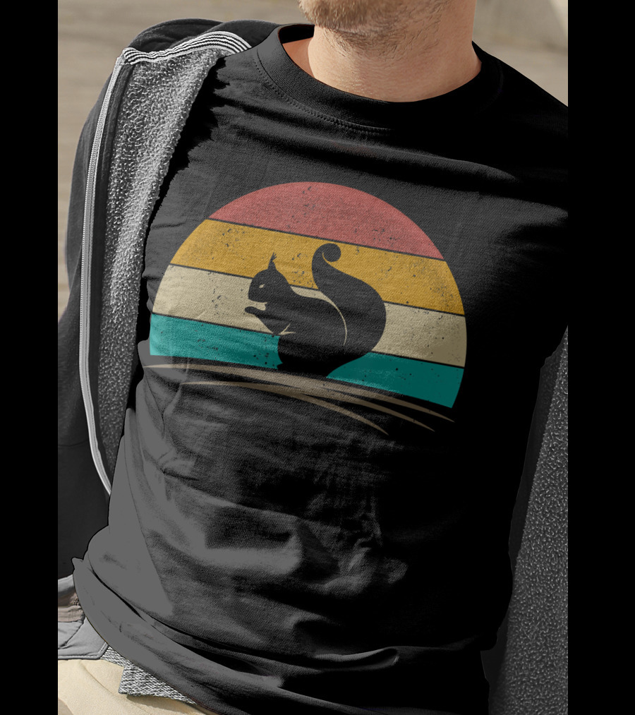 Squirrel Retro Vintage 70s Sunset Stripes T-Shirt